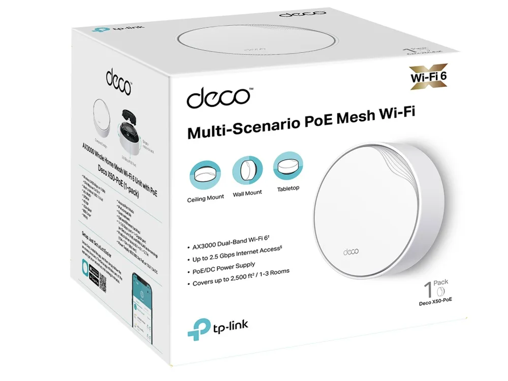 0147042_0.jpeg TP-Link Deco X50-PoE AX3000 Whole Home Mesh WiFi 6 System with PoE (1-Pack)